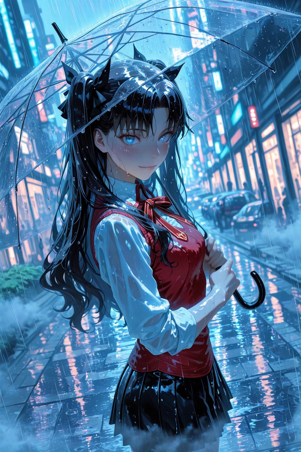 Rainy neon city anime illustration preview